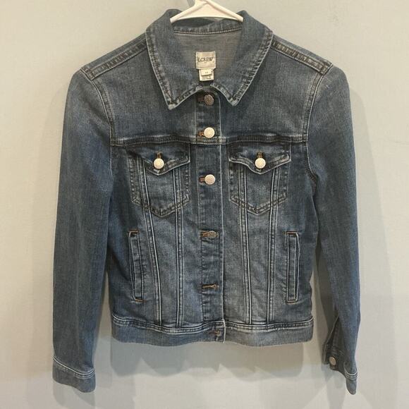 J CREW Womens Classic Jean Jacket XS Medium Wash Western Preppy Denim Spring - Picture 2 of 10